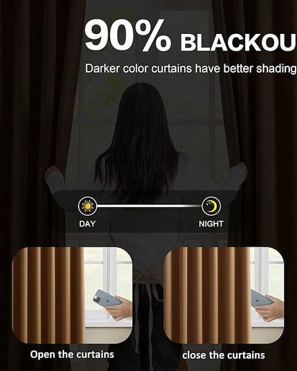 Cappuccino Brown Curtains 40x63 Inches Long 2 Panels Set, Pinch Pleated Thermal Insulated Blackout Room Darkening Curtain for Living Room,Window Draperies with Hooks