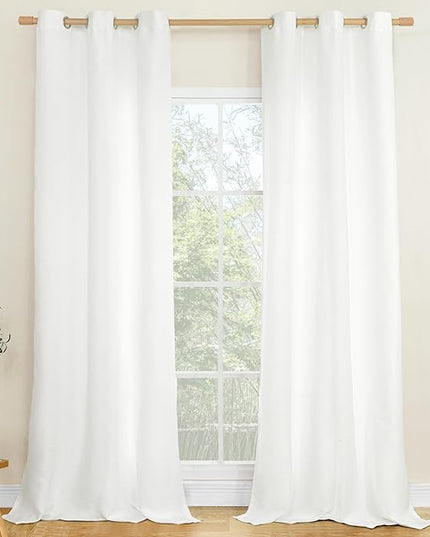 LAMIT White Linen Curtains for Living Room 84 inch Length 2 Panels, Linen Textured Thermal Insulated Curtains Burlap Privacy Grommet Drapes for Bedroom/Farmhouse, Set of 2 Panels, W38 x L84, White