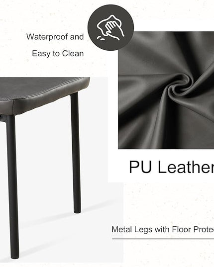 Dining Chairs Set of 6, Dark Grey PU Leather Dining Chairs, Comfortable Upholstered Armless Kitchen Chairs with Black Metal Legs for Living Room, Dining Room, Kitchen