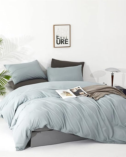 Luxlovery Blue Comforter Set King Dusty Blue Bedding Comforter Set Solid Bedding Set Breathable Blanket Quilts Modern Bedding Set for King Bed