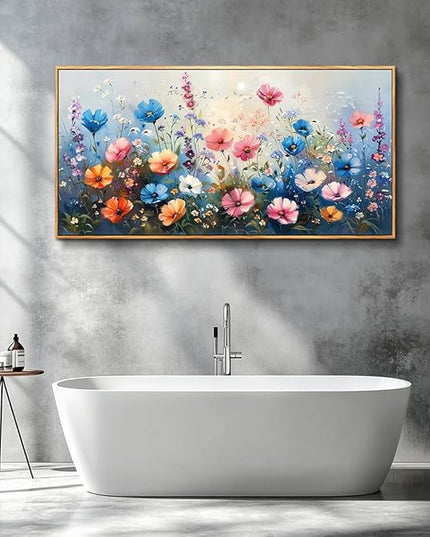 QIYILEXWART Large Wall Art For Living Room Canvas Wall Decor For Bedroom Watercolour Painting Office Decoration Colorful Flowers Wall Picture Artwork Ready To Hang Home Decor Wood Framed