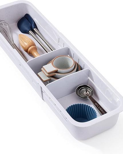 YouCopia DrawerFit Expandable Kitchen Drawer Organizer: Sliding Storage Tray for Utensils & Accessories in Deep Drawers, Expandable 15–23" wide, White Speckled BPA-free