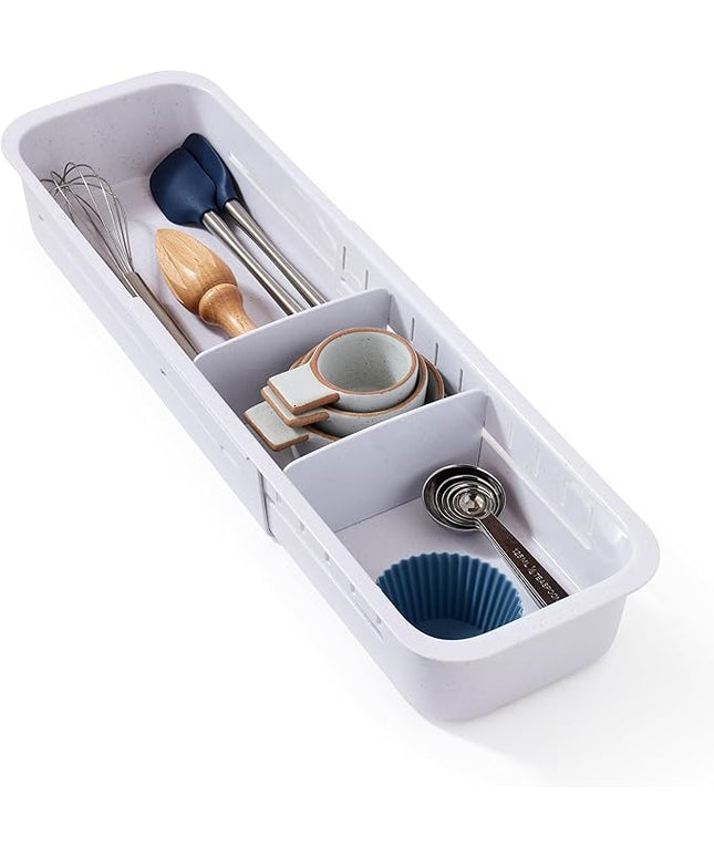 YouCopia DrawerFit Expandable Kitchen Drawer Organizer: Sliding Storage Tray for Utensils & Accessories in Deep Drawers, Expandable 15–23" wide, White Speckled BPA-free