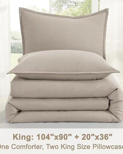Litanika Oatmeal Comforter King Size, 3 Pieces Lightweight Solid Bedding Comforter Set, All Season Fluffy Bed Set