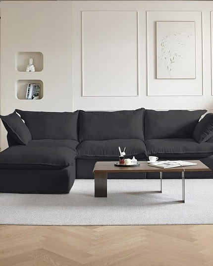 JACH L Shaped Sectional Couches for Living Room, Black Sectional Couch with Chaise Ottoman, Deep 3-Seats Modular Sofa, Cushion Covers Removable, Two Corners and A Middle Sofa for Living Room