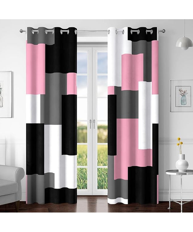 Pink 100% Blackout Curtains for Bedroom 63 inch Length 2 Panels Set White Grey Modern Abstract Geometric Black Out Curtains Insulated Room Darkening Window Drapes for Girls Living Room, 52Wx63L