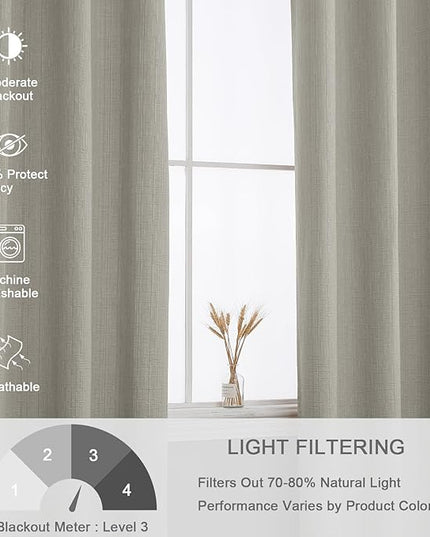 Jacquard Linen Curtains 72 inch Length 2 Panels Thick Faux Linen Blended Window Drapes Burlap Textured Curtains with Grommet for Living Room Bedroom Farmhouse (52x72 Light Khaki) Natural
