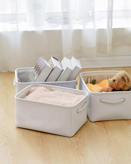 TheWarmHome Decorative Basket for Organizing - Medium-1Pack 13.8L*9.8W*6.7H Rectangular Fabric Storage Bin Organizer Basket with Handles for Clothes (White)