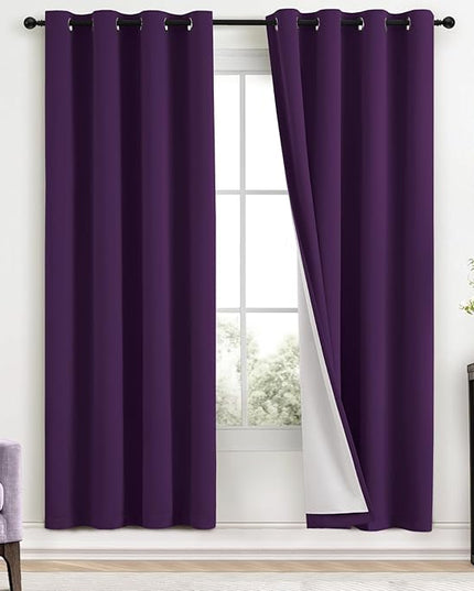 Yakamok Room Darkening 100% Blackout Curtains Grommet Window Treatments with 2 Thick Layers-Purple Thermal Insulated Drapes Set of 2 Panels for Bedroom Living Room 52 Inches by 72 Inches Length