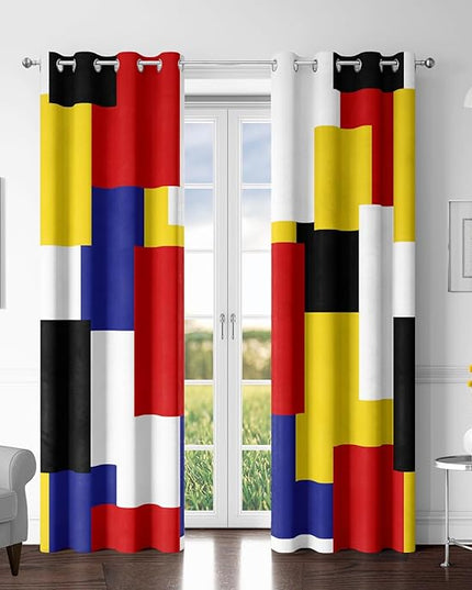 Colorful 100% Blackout Curtains for Bedroom 96 inch Long 2 Panels Set Red Yellow Modern Abstract Geometric Black Out Curtains Insulated Room Darkening Window Drapes for Living Room, 52Wx96L