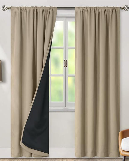 BGment 100% Blackout Curtains for Bedroom 84 Inch Length 2 Panels, Thermal Insulated Room Darkening Curtains Rod Pocket Soundproof Bedroom Living Room Window Curtains, Sand, Each 52 Inch Wide