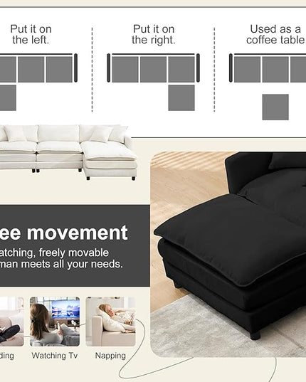 Modular Sectional Sofa,108.27'' Modern Corduroy Sofa Set for Living Room with 3 Seat & 1 Ottoman & 3 Pillows, Comfy Cloud Couches with Movable Ottoman, DIY Combination, Chenille (Black, L Shaped)