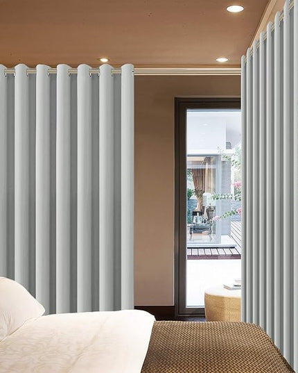 Yakamok Thermal Patio Door Curtains - Grey Blackout Room Darkening Door Blinds for Sliding Glass with Grommet Top, Split Room Divider Curtains (Light Grey, 100 inches W x 96 inches L)