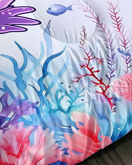 Cute Axolotl Bedding Set King Size,Pink Axolotl Waterweed Pattern Toddler Bed Comforter Set,Kawaii Sea Life Bedding Sets for Kids Boys Girls Room Decoration with 2 Pillowcases.