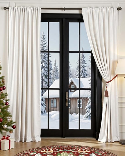 Lazzzy White Blackout Velvet Curtains for Living Room Bedroom 96 Inch Long Insulated Lined Drapes Rod Pocket Modern Window Treatments 2 Panels Set
