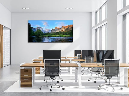 Canvas Wall Art Panorama of Yosemite Valley Painting Canvas Artwork Lake Mountain National Park Nature Pictures Framed Wall Art for Living Room Bedroom Office Wall Decor Home Decoration 20" x 40"