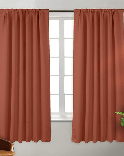 BGment Terracotta 63 inch Blackout Curtains for Bedroom - Thermal Insulated Noise Reducing Energy Efficiency Black Out Rod Pocket and Back Tab Fall Curtains for Living Room, 2 Panels, 52 x 63 Inch
