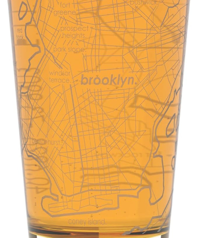 Well Told Engraved Brooklyn New York Map Pint Glass, Etched Beer Gift (16 oz, Clear) City Map Pint, Custom City Glassware, Gifts For Beer Lovers