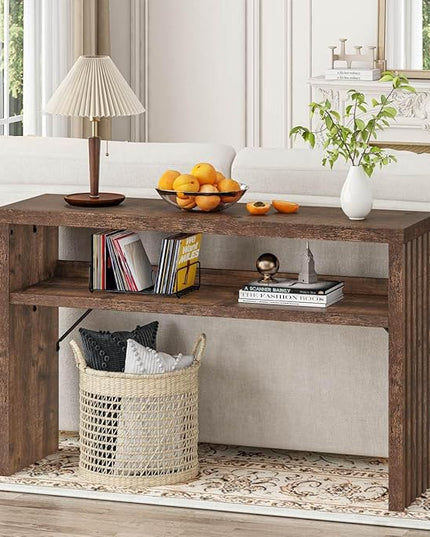 BON AUGURE Entryway Table, Console Table Behind Couch, Wood Sofa Tables with Shelf for Living Room, Farmhouse Entry Tables for Hallway Foyer (Rustic Oak, 47 Inches)