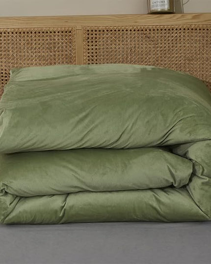 Houseri Sage Green Velvet Comforter Full Size Fluffy Light Green Fuzzy Bedding Sets Teen Girls Boys Warm Fall Winter Grass Green Micromink Sherpa Soft Comfy Plush Flannel Dorm Bed Quilts Blanket Full