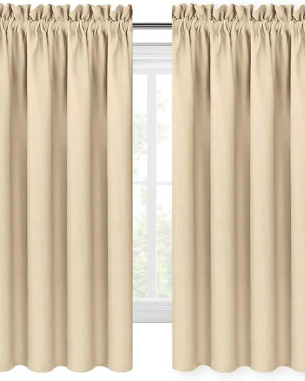 DWCN Blackout Curtains for Living Room Thermal Insulated, Energy Saving & Noise Reducing Bedroom Curtains, Beige, W 70x L 63 Inch, Set of 2 Rod Pocket Curtain Panels