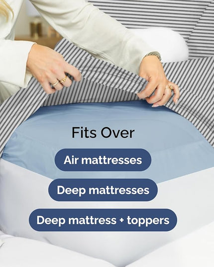 Extra Deep King Sheet Set - 6 Piece Breathable and Cooling Sheets - Hotel Luxury Bed Sheets Set - Easy Fit - Soft, Wrinkle Free and Comfy Sheets Set - Grey Striped Sheet Set with Extra Deep Pockets
