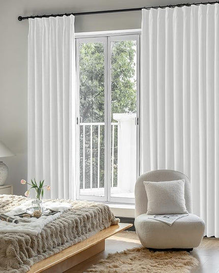 IVAPUPU Linen Pinch Pleated Blackout Curtains for Bedroom - Full Black Out White Curtains 90 Inch 2 Panels Set for Living Room Darkening Thermal Window Curtain Drapes with 16pc Hooks