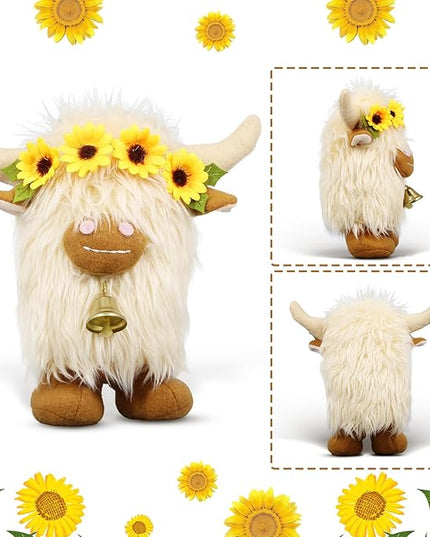 Lovinland Highland Cow Decor - Spring Scottish Cow Plush Gnomes Decorations for Home - Stuffed Animal Plush Gnomes Doll