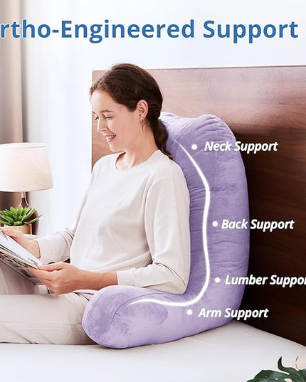 Sasttie 25-inch Reading Pillows for Sitting in Bed Adult, Jumbo Velvet Back Pillow Bed Sitting Up, XL High Back-Rest Support Cushion for Sit Up on Couch & Floor, Oeko-Tex Certified, Lavender