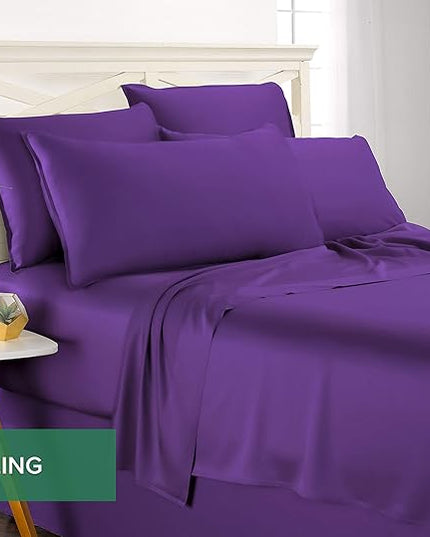 Pure Bamboo Full Sheets, Genuine 100% Organic Viscose Derived from Bamboo Bed Sheet Set, Luxuriously Soft & Cooling, Double Stitching, 2 Year Quality Promise (Full, Purple)