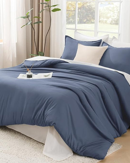 Litanika Comforters Bluish Grey Full Size, 3 Pieces Lightweight Solid Bedding Set & Collections, All Season Fluffy Bed Set (79x90In Comforter & 2 Pillowcases)