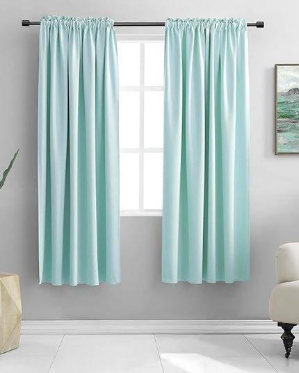 DONREN 72 Inches Long Room Darkening Curtain Draperies for Living Room - Blackout Solid Rod Pocket Curtains for Dining Room(2 Panels,Aqua)