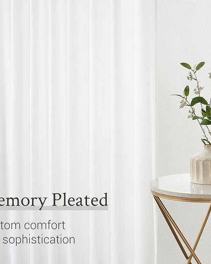 Topfinel White Pinch Pleated Linen Curtains 102 Inch Length 1 Panels for Bedroom Living Room Textured Cream Semi Sheer Window Curtain Boho Neutral Back Tab Pinch Pleat Drape with Hooks 102 Inches Long