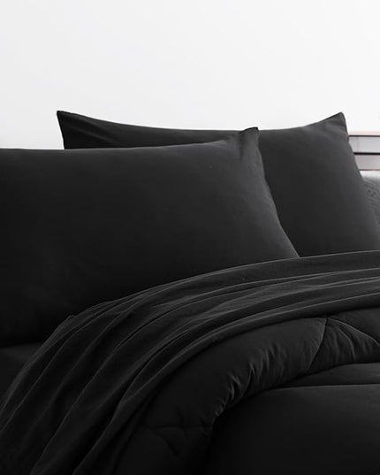 NTBAY Twin Comforter Set with Sheets, 5 Pieces Soft and Breathable Twin Bedding Set, Twin Bed in a Bag, Down Alternative Comforter Set Solid Color All Season, Kids Bedding Set, Black