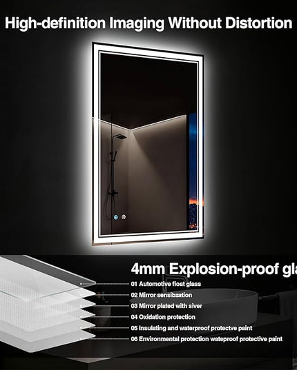 24"x 32" LED Bathroom Mirror with Anti-Fog, Dimmable Backlit + Front Lit, 3-Color LED Bathroom Vanity Mirror for Wall, Memory Function, Shatter-Proof Glass, ETL Listed(NHYJ6822D)