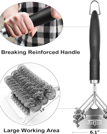 Grill Brush and Scraper Bristle Free – Safe BBQ Brush for Grill – 18'' Stainless Grill Grate Cleaner - Safe Grill Accessories for Porcelain/Weber Gas/Charcoal Grill – Gifts for Grill Wizard