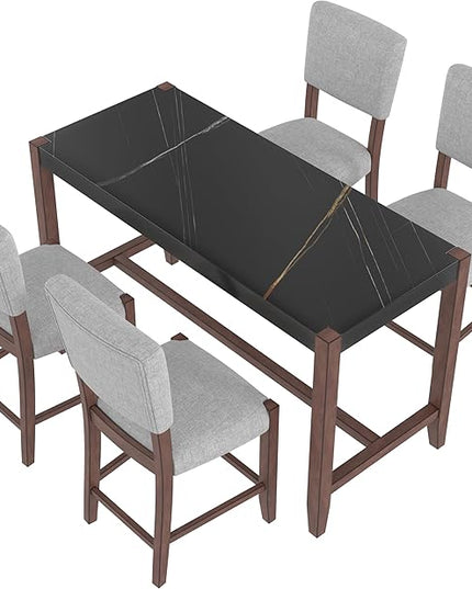 P PURLOVE 5 Piece Kitchen Table Set Counter Height Dining Table Set with Rectangle Table and 4 Cushioned Chairs for Small Place,Pub Kitchen