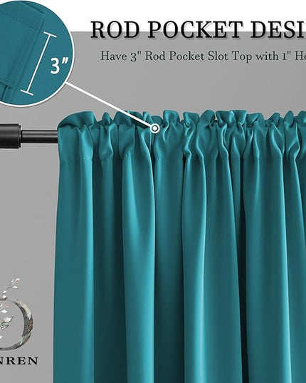 DONREN 72 Inches Long Teal Blackout Curtain Panels for Bedroom - Thermal Insulated Room Darkening Rod Pocket Curtains for Living Room (42 by 72 Inch Length,2 Panels)