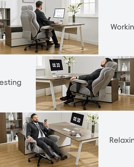 DJ·Wang Big and Tall Office Chair with Foot Rest (PU Gray)