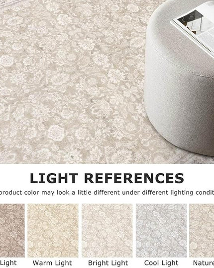 2x6 Washable Runner Rug for Hallways, Cream Beige White Grey Soft Neutral Vintage Kitchen Rugs with Non-Slip, Non-Shedding Distressed Floral Rug for Bedroom Kitchen Porch Laundry Entryway
