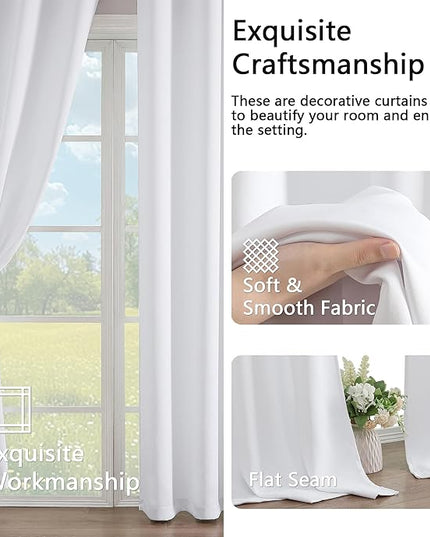 Simplebrand Pure White Curtains for Bedroom 63 Inch Length 2 Panels Set, Light Filtering Thermal Insulated Energy Saving Curtains for Nursery, Grommet Solid Soft Window Treatment Drapes, W40 x L63