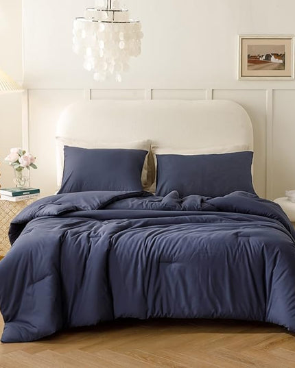 ROSGONIA Comforter Full Size for Boys Teen Girls Navy Blue, 3pcs (1 Blue Comforter & 2 Pillowcases), Lightweight Dorm Bedding Soft All Season Bed Set