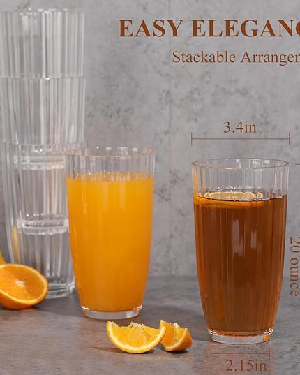 Acrylic Clear Highball Plastic Cups | Plastic Reusable Tumblers 20oz (Set of 6) | Stackable | BPA-free Tumblers | Shatterproof | Top-rack Dishwasher Safe