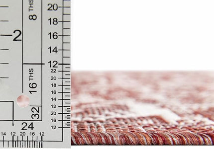 Rugs.com Outdoor Aztec Collection Rug – 10' x 14' Rust Red Flatweave Rug Perfect for Living Rooms, Large Dining Rooms, Open Floorplans