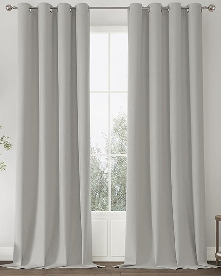 ChrisDowa 100% Blackout Light Grey Solid Curtains 102 Inches Long 2 Panels for Bedroom Living Room,Farmhouse Room Darkening Thermal Insulated Soundproof Grommet Top Window Treatment Drapes,52x102