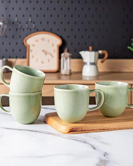 AmorArc 12oz Coffee Mugs, Ceramic Coffee Mugs set of 6 for Man, Woman, Dad, Mom, Modern Coffee Mugs with handle for Latte/Cappuccino/Milk/Cocoa. Dishwasher&Microwave Safe, Olive Green