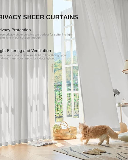 Anmao Non-See-Through Privacy Semi Sheer Curtains for Living Room 72 Inch Length 2 Panels Set, Light Filtering That Let Light in Rod Pocket Window Drapes for Bedroom, 52W x 72L, Light Grey