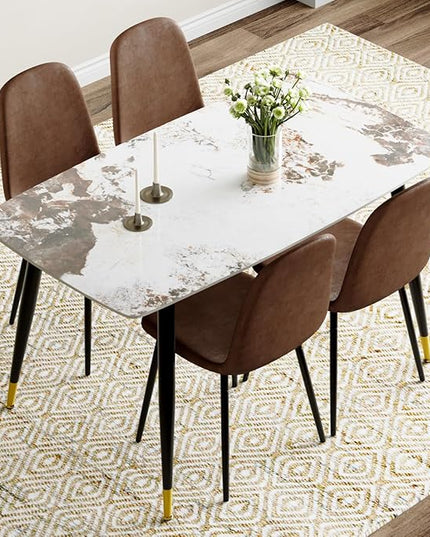Small Dining Table Set for 4, Dining Room Table Set for 4, Sintered Stone Kitchen Table Top and Modern Chairs Set of 4 for Kitchen Dining Room, Small Space