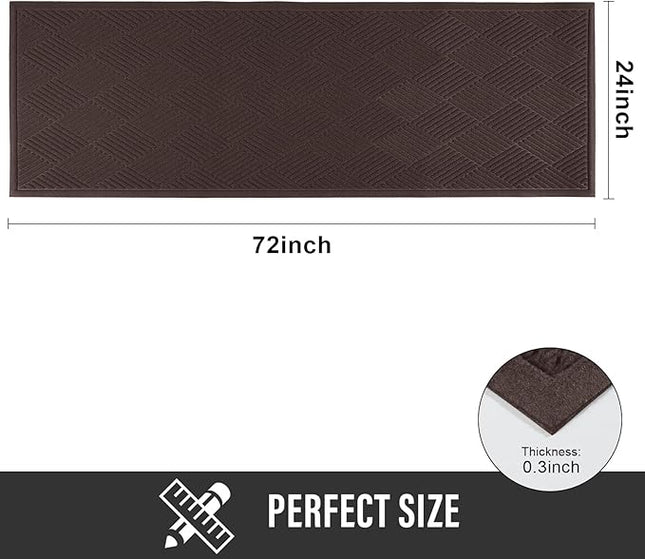 Sturdy Front Door Mat, Absorbent Muddy Dirt Resist Welcome Door Mats Outdoor Indoor, Stain and Fade Resistant, Non-Slip Rubber Backing Low Profile Doormat for Entryway, 72×24, Coffee