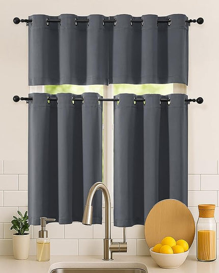 Simplebrand Grey Kitchen Valances for Windows 18 Inches Long 2 Pack, Room Darkening Window Valances for Living Room, Grommet Short Straight Drape Kitchen Curtains for Bedroom Kids Room, 40Wx18L